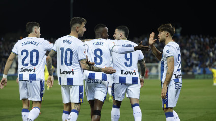 Los futbolistas del Leganés celebran el 2-1 contra el Villarreal.