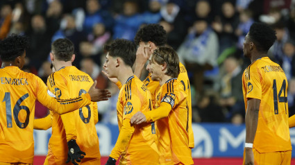 Los jugadores del Real Madrid celebran el 0-1 contra el Leganés.