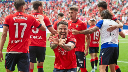 Rubén García celebra el gol en El Sadar contra el Mallorca