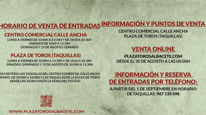 Carteles que figuran en las taquillas de la plaza de toros de Albacete