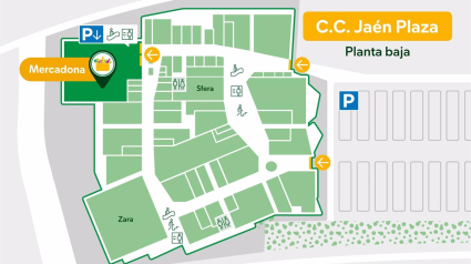 Mapa con la ubicación del supermercado en el Centro Comercial Jaén Plaza.