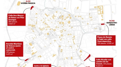 Plano con los aparcamientos disuasorios de Huesca