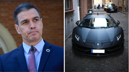 Sánchez junto a un Lamborghini