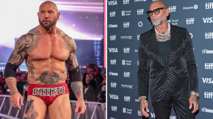 A la izquierda, Dave Bautista (Batista, en WWE) en 2019. A la derecha, en 2024.