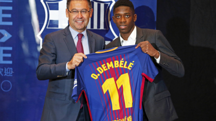 Bartomeu y Dembélé, en la presentación del francés en agosto de 2017.