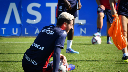 Escudero, en un entrenamiento con el Deportivo