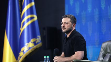 El presidente de Ucrania, Volodymyr Zelensky, ofrece una conferencia de prensa durante el Foro de la Independencia de Ucrania 2024