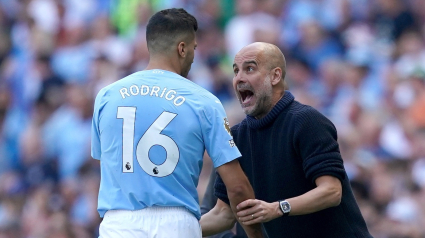 El jugador español Rodri Hernández, junto a su entrenador, Pep Guardiola.

MARTIN RICKETT/PA WIRE/DPA
25/9/2024 ONLY FOR USE IN SPAIN