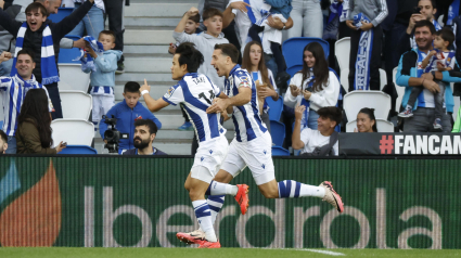 Kubo celebra el 1-0 contra el Valencia.