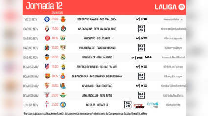 Horarios de la jornada 12 en Primera División