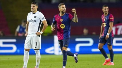 BARCELONA, 01/10/2024.- El defensa del FC Barcelona Íñigo Martínez tras conseguir el tercer gol del equipo blaugrana durante el encuentro correspondiente a la segunda jornada de la Liga de Campeones que disputan hoy martes FC Barcelona y Young Boys en el Estadio Olímpico Lluis Companys, en Barcelona. EFE/Alejandro García.