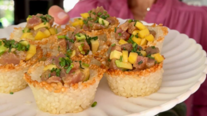 Canastillas crujientes de arroz con tartar de atún