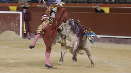 Momento de la cornada sufrida por Alberto Donaire este domingo en Valencia