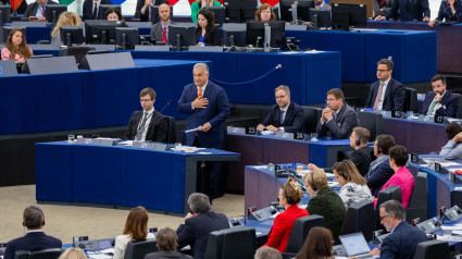 El primer ministro húngaro, Viktor Orban, durante su intervención ante el Parlamento Europeo