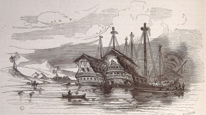 Barcos del cuarto viaje de Colón en la costra de Jamaica