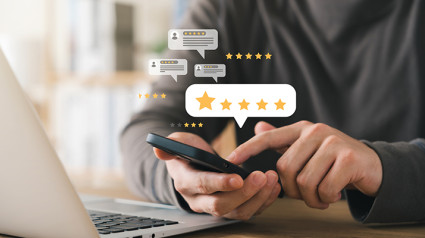 Customer Satisfaction Survey concept, 5-star satisfaction, service experience rating online application, customer evaluation product service quality, satisfaction feedback review, good quality most.