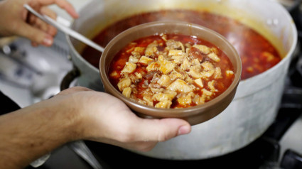 Plato de callos del menú del Desarme, típico de Oviedo