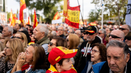 Decenas de personas durante una concentración para pedir elecciones generales, en la Plaza de Castilla, a 20 de octubre de 2024, en Madrid