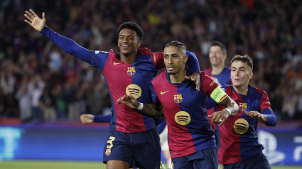 Raphinha celebra su doblete contra el Bayern de Múnich.