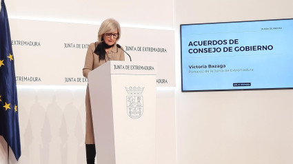 La portavoz de la Junta de Extremadura, Victoria Bazaga, en rueda de prensa tras el Consejo de Gobierno autonómico