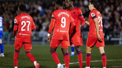 Celebración de uno de los goles del Sevilla ante Las Rozas