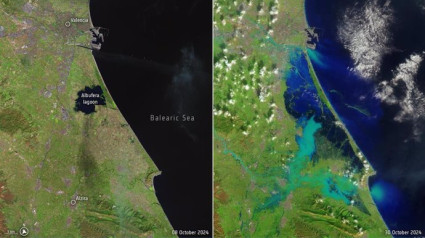 Imagen satélite antes y después de las inundaciones en Valencia