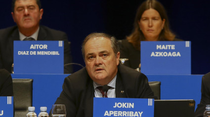 Jokin Aperribay durante una Junta General de Accionistas de la Real Sociedad