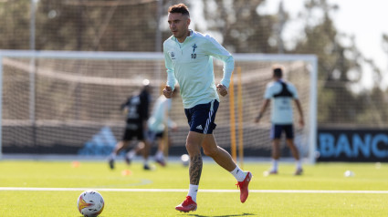 Iago Aspas en un entrenamiento con el RC Celta