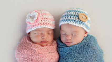 DT5FTF Boy and girl fraternal twin newborn babies