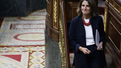 La vicepresidenta tercera del Gobierno, Teresa Ribera, tras comparecer este miércoles en el Congreso para ofrecer sus explicaciones sobre su gestión de la dana