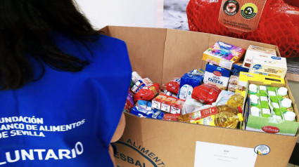 Voluntaria del Banco de Alimentos de Sevilla, en la pasada campaña de recogida de noviembre