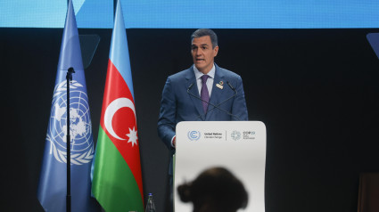 El presidente del Gobierno español, Pedro Sánchez, interviene en un evento sobre financiación climática organizado con motivo de la cumbre del clima COP29 que se celebra en Bakú, la capital de Azerbaiyán