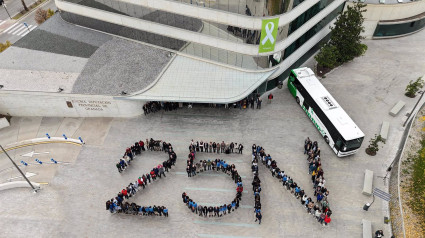 Mosaico humano con motivo del 25N en la explanada de acceso de la Diputación de Granada