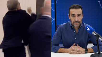 Laporta haciendo un corte de mangas y Juanma Castaño