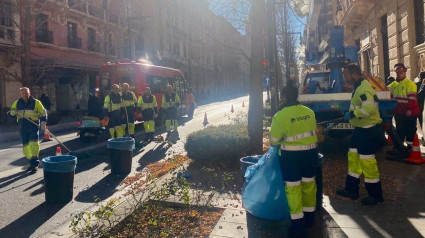 Trabajos de limpieza en Gran Vía de Colón