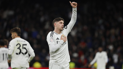 Valverde celebra el cuarto gol del Real Madrid contra el Celta en la Copa del Rey.