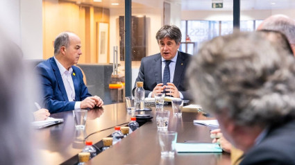 El  presidente de Junts, Carles Puigdemont, en la reunión de la permanente del partido en Bruselas (Bélgica)