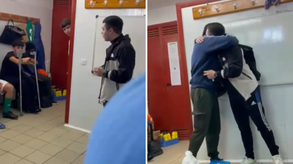 Captura de imagen del vídeo del entrenador sevillano y el detalle con el jugador