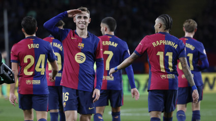 Fermín celebra el 4-0 del Barcelona - Valencia