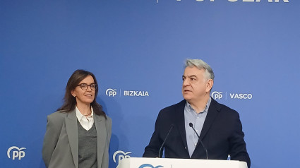 Carmen Fúnez y Javier de Andrés en una rueda de prensa en Bilbao