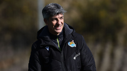 Imanol Alguacil esta mañana en el entrenamiento de Zubieta