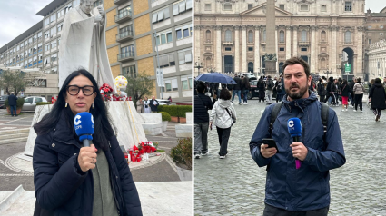 Pilar Cisneros en el Hospital Gemelli de Roma y Jorge Bustos en la Plaza de San Pedro del Vaticano