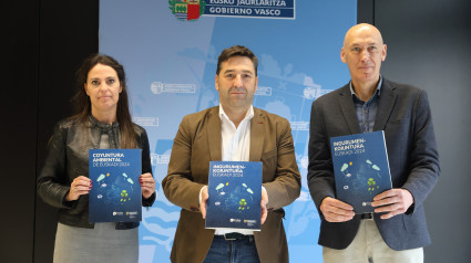 Josu Bilbao (centro) en la presentación del Informe de Coyuntura mediambiental Euskadi 2024