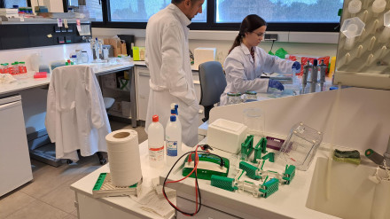 Investigadores en un laboratorio del IMIBIC