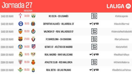 Estos son los horarios de la 27ª jornada de LaLiga.