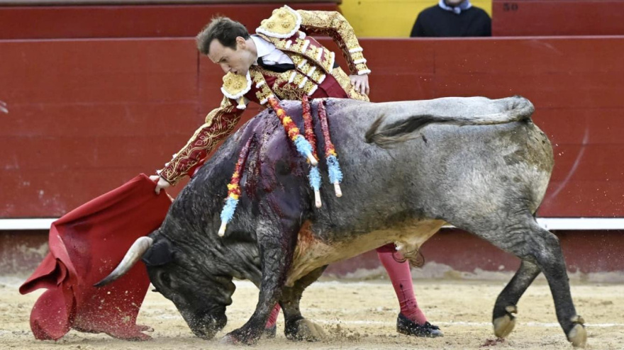 Román ante el cuarto toro de La Quinta este miércoles en Valencia