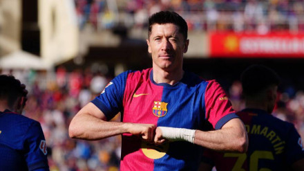 Robert Lewandowski celebra el gol durante el Barcelona-Girona