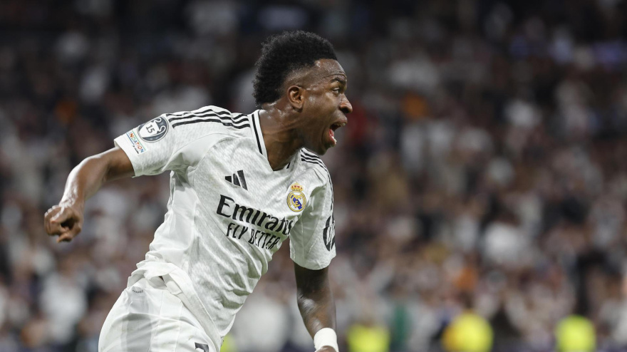 Vinicius celebra el 1-1 del Real Madrid contra el Arsenal