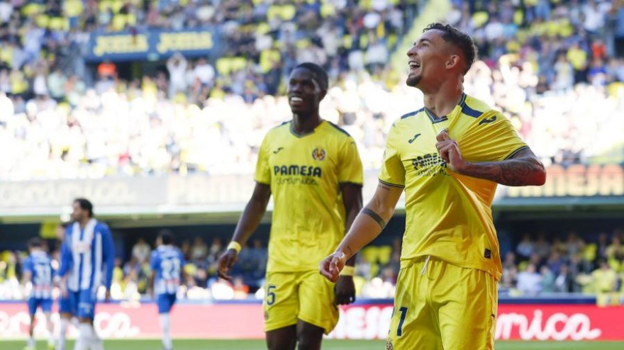 Yeremy Pino celebra el gol en el Villarreal-Espanyol