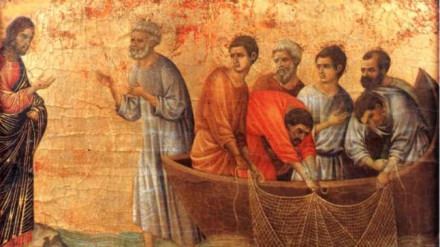 Jesús se aparece a los apóstoles en el lago Tiberiades de Duccio di Buoninsegnan